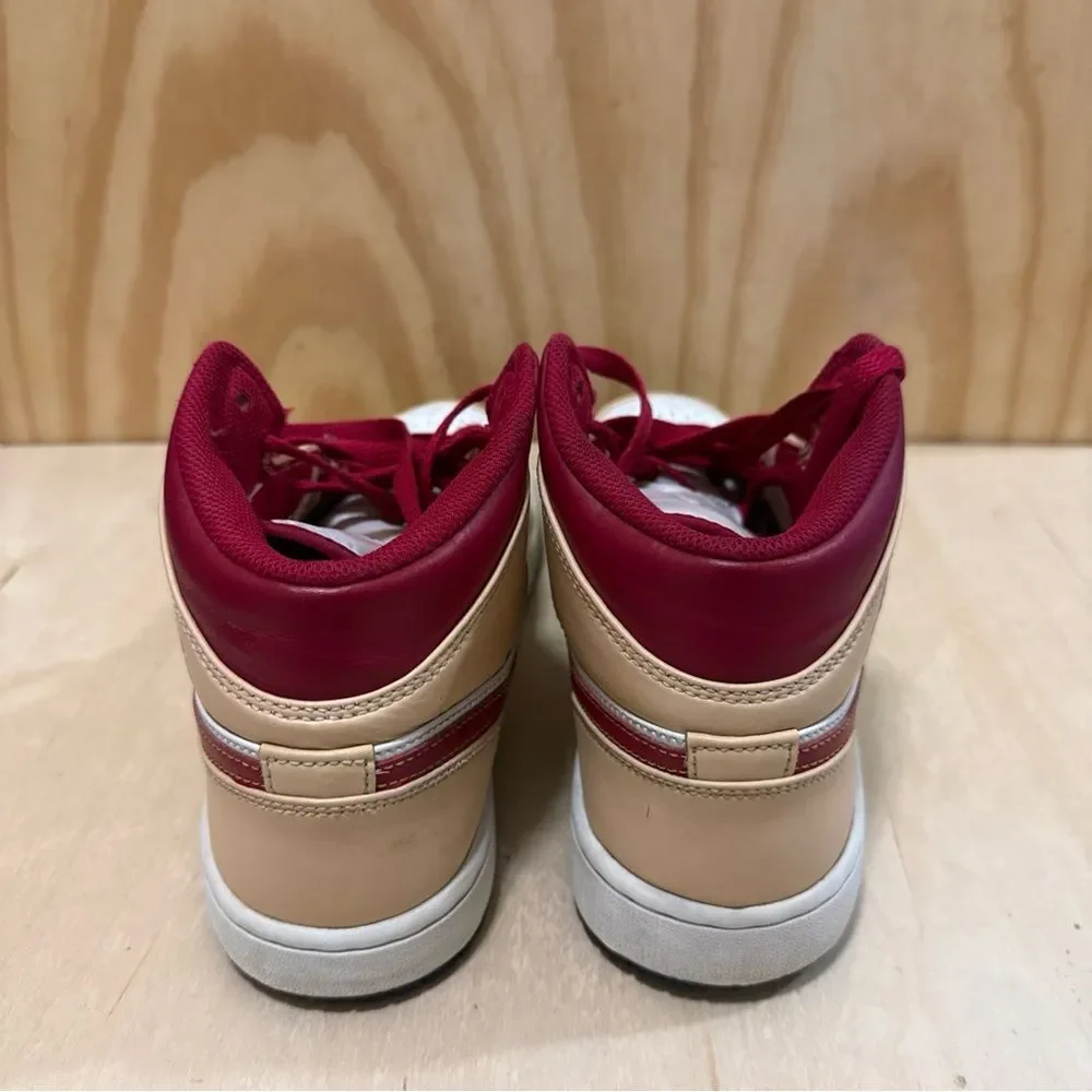 Size  8.5 Men’s - Jordan 1 Mid Light Curry Cardinal Red